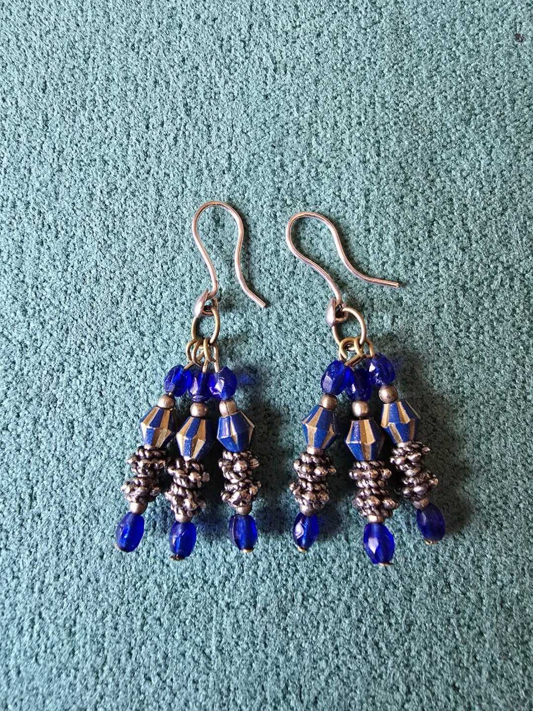 Blue beaded dangle earrings