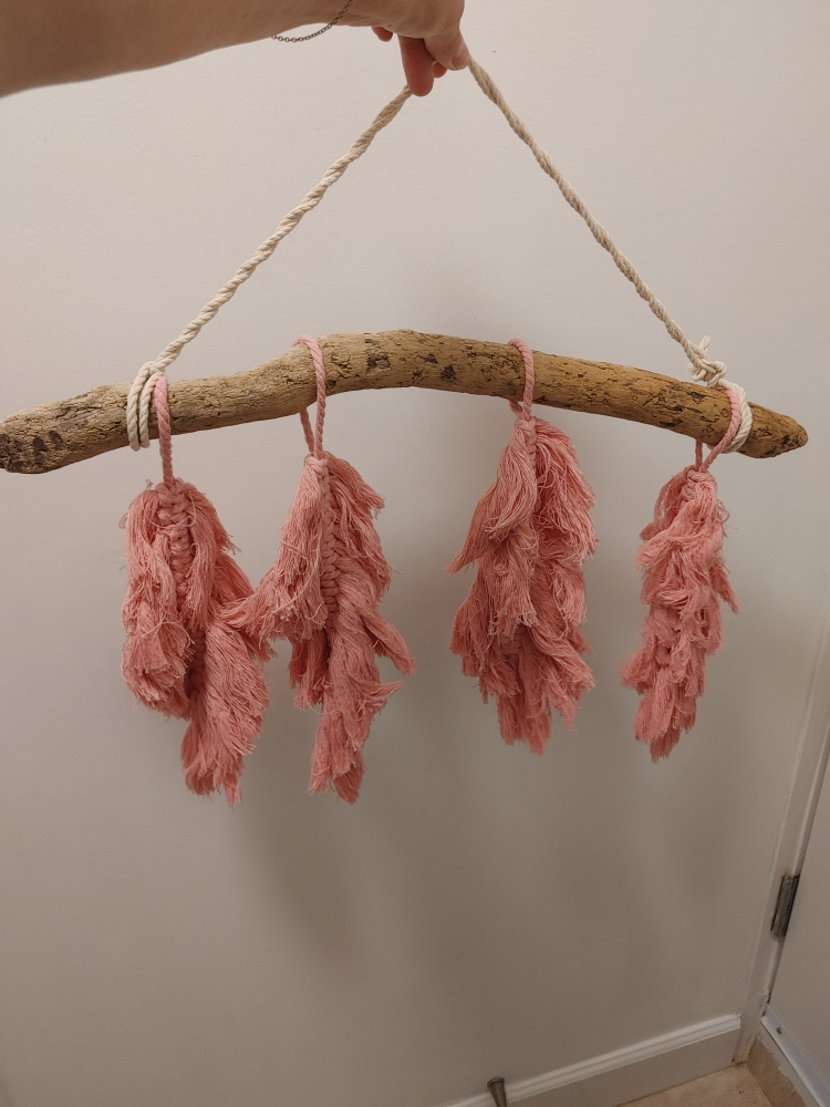 Driftwood Wall Hanging with Pink Tassels