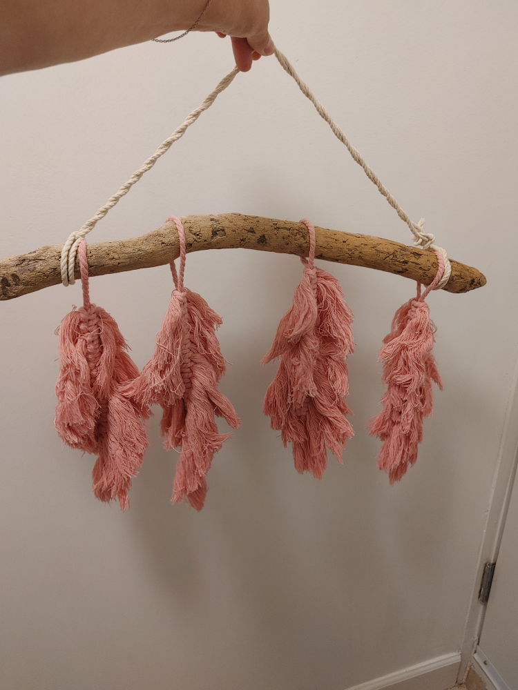 Driftwood Wall Hanging with Pink Tassels - photo 3