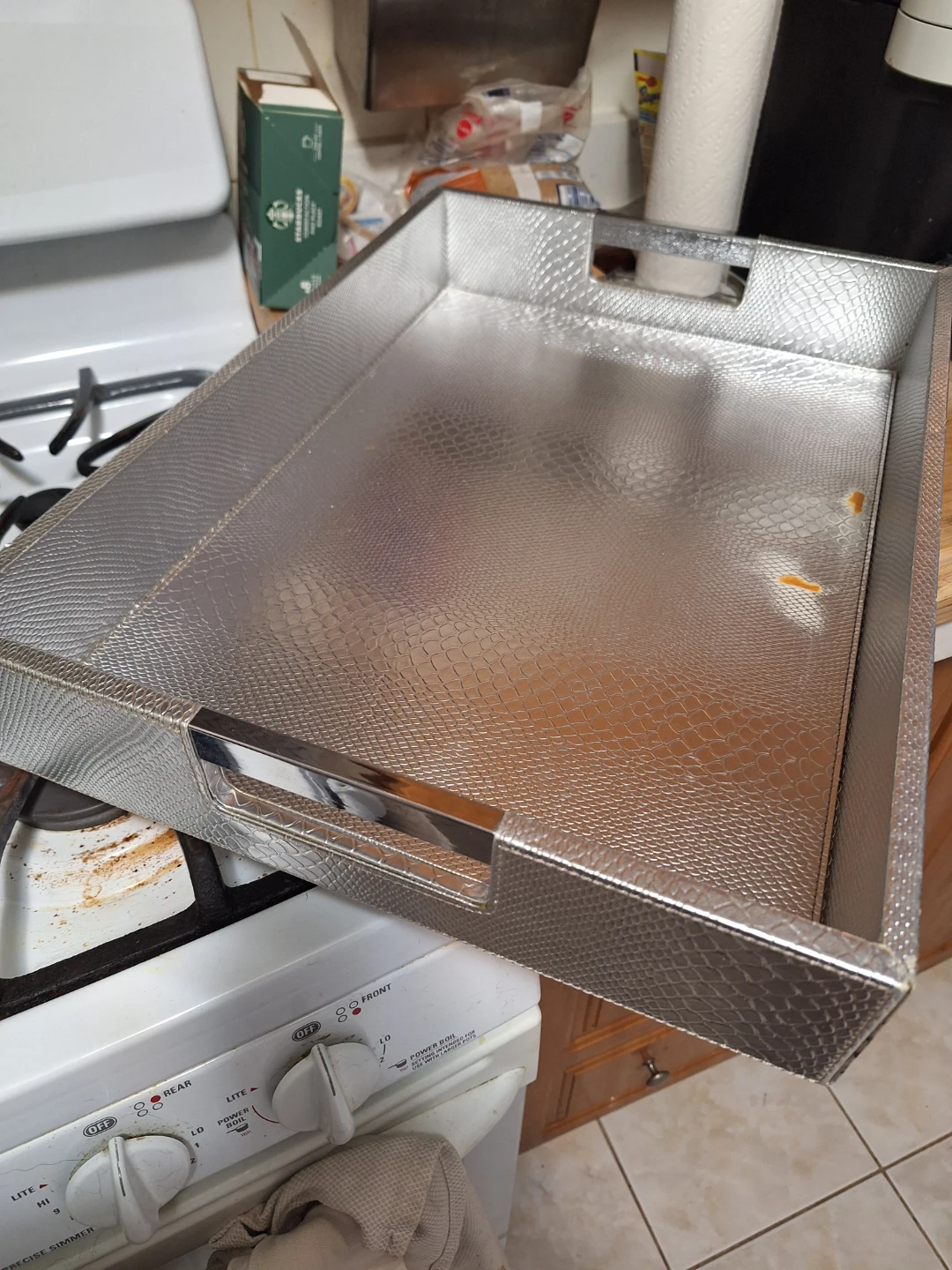 Silver Embossed Serving Tray with Handles - photo 2