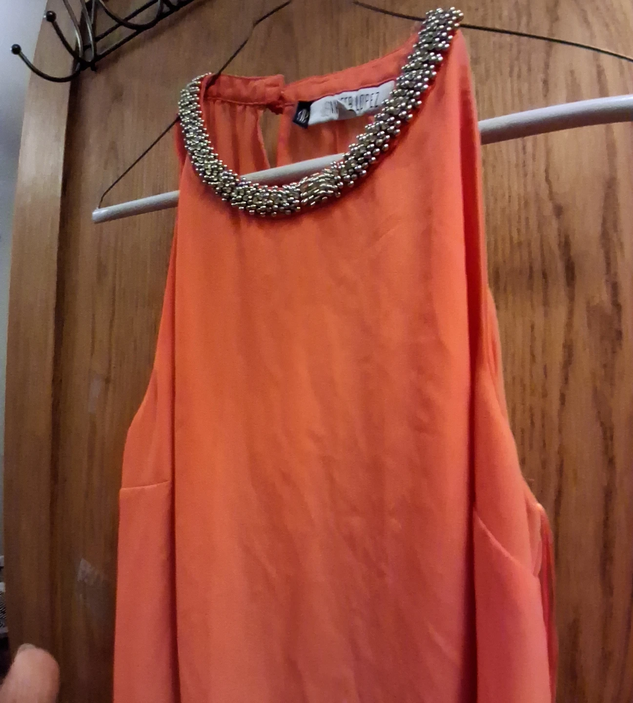Jennifer Lopez Orange Beaded Neckline Dress