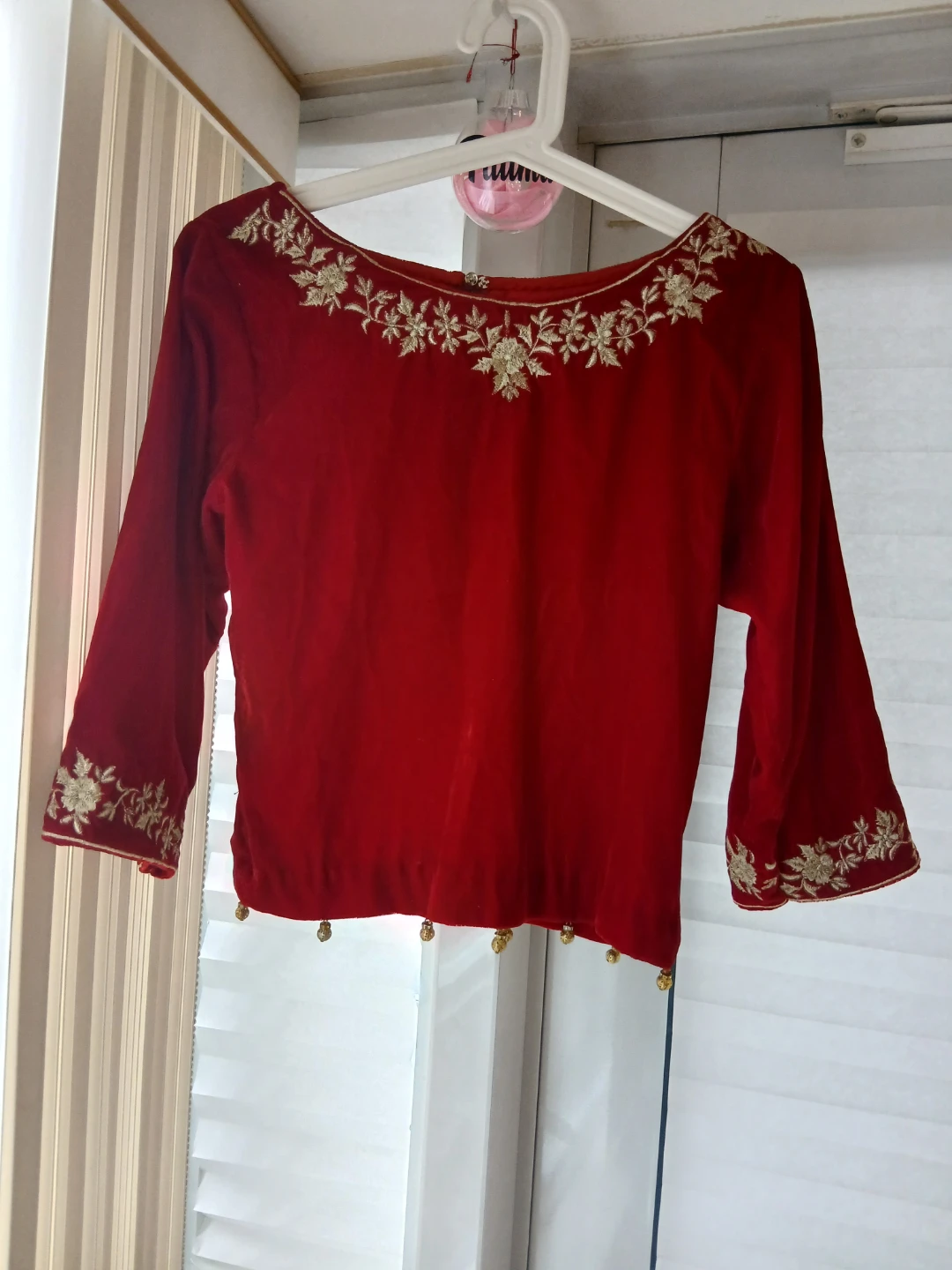 Red Velvet Embroidered Top