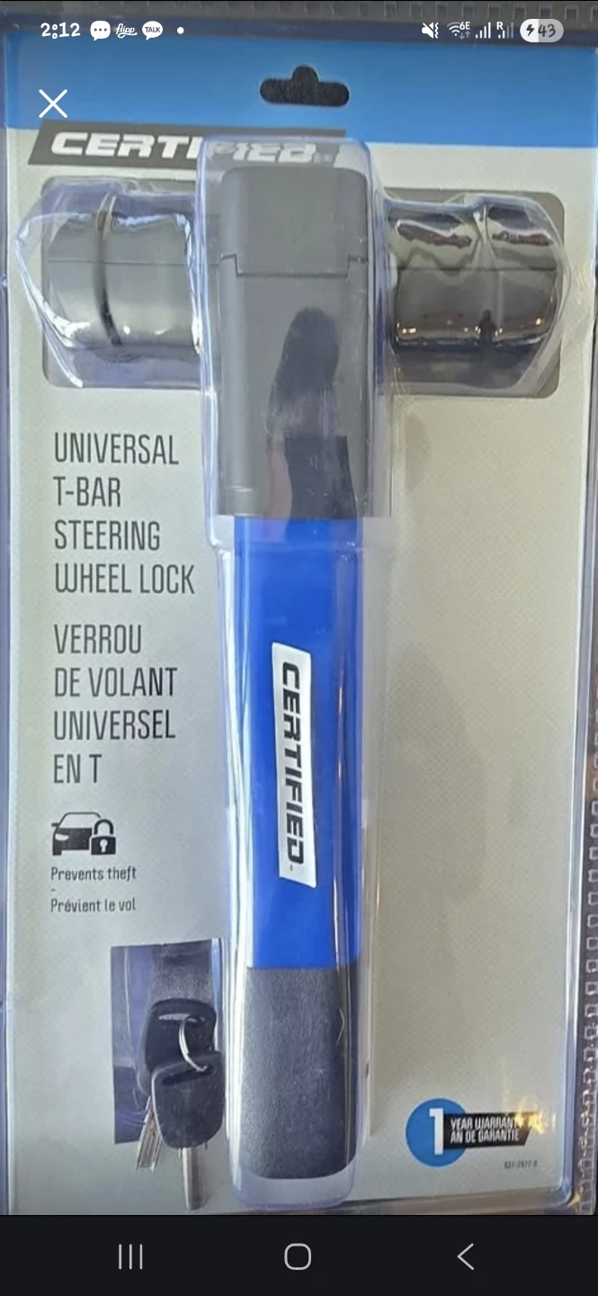 Certified Universal T-Bar Steering Wheel Lock