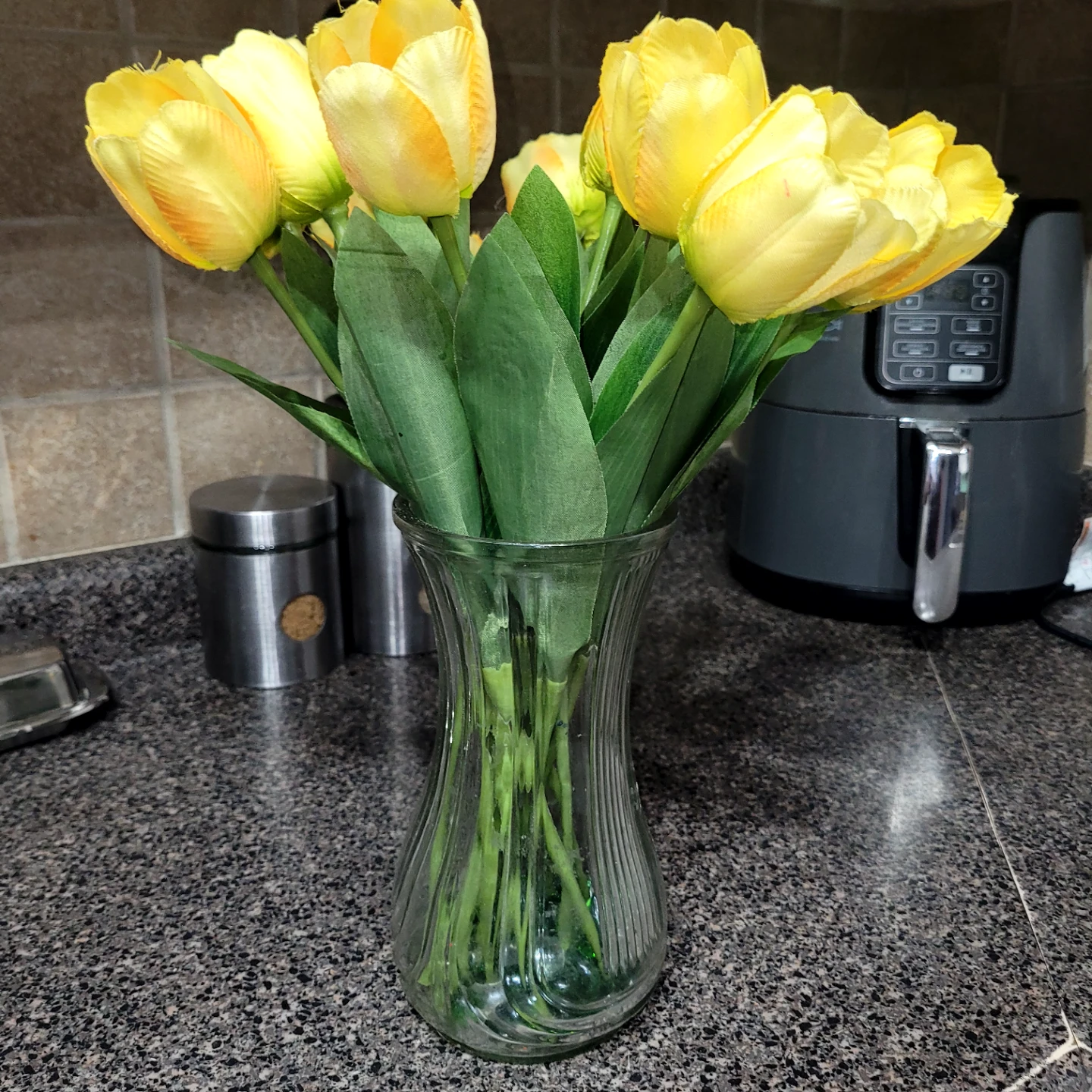 Yellow Tulips in Glass Vase