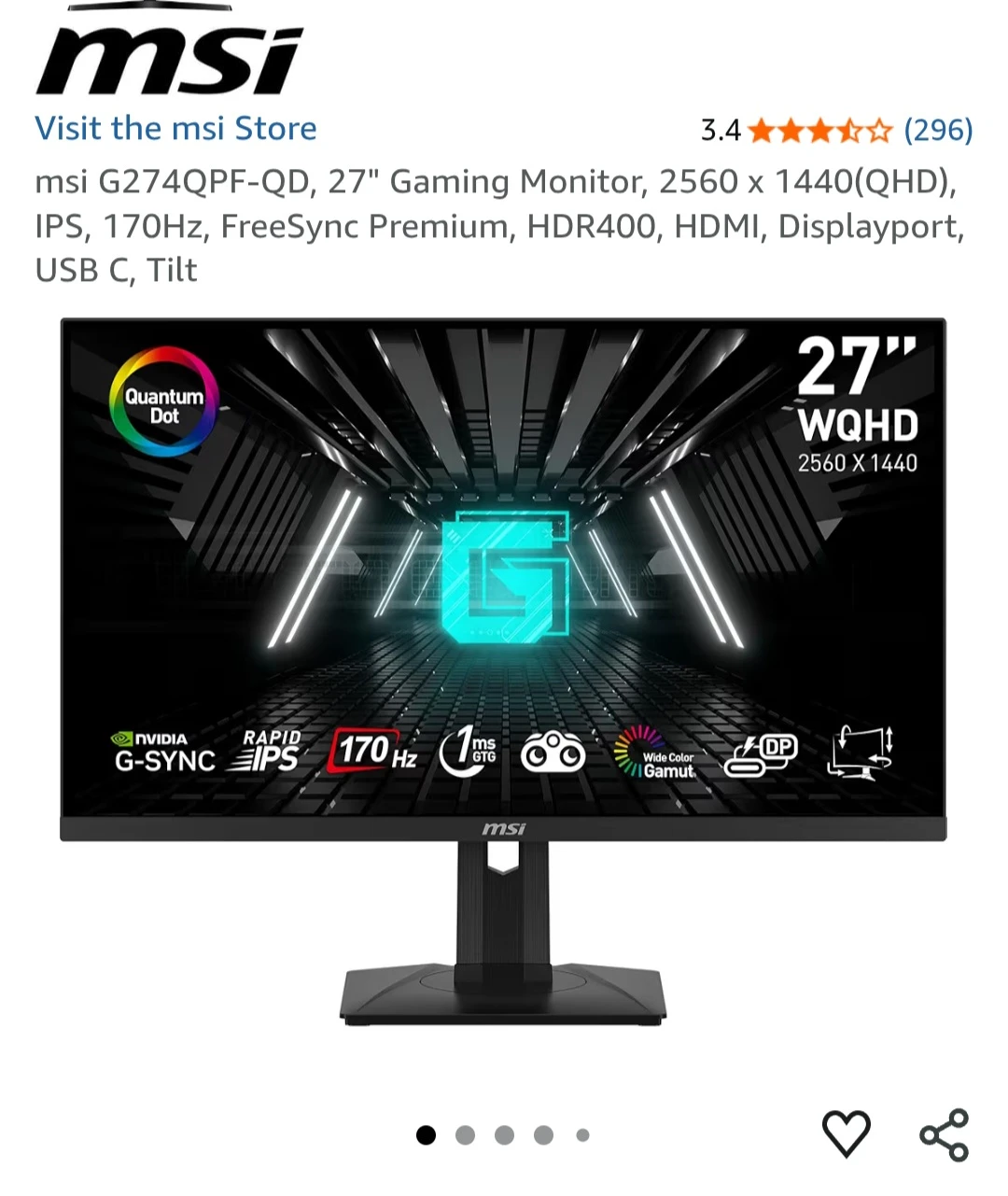 MSI 27" Gaming Monitor - 2560 x 1440 QHD, 170Hz - photo 2