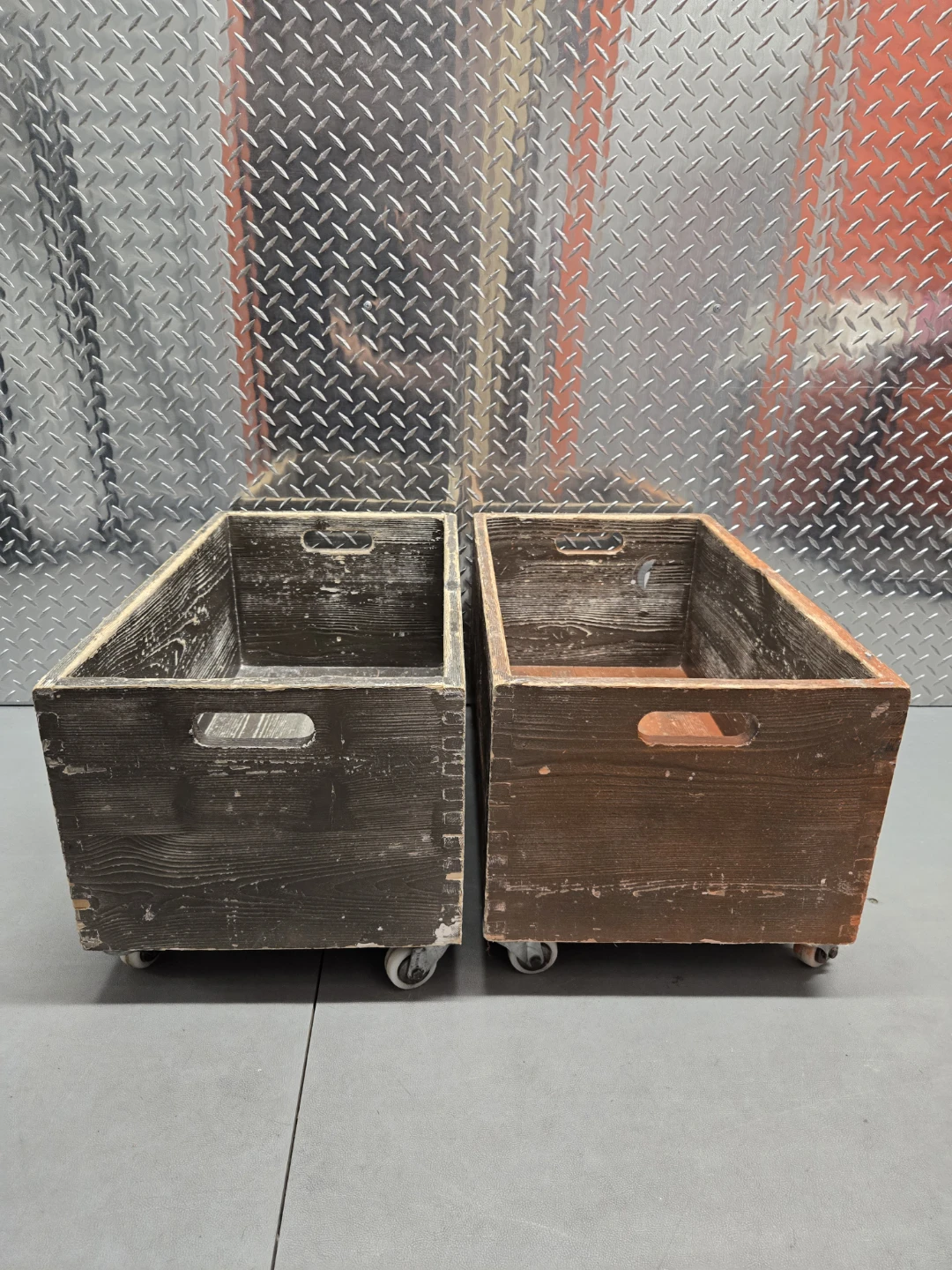 Pair of Large 24" Rolling Wooden Storage Crates on Wheels