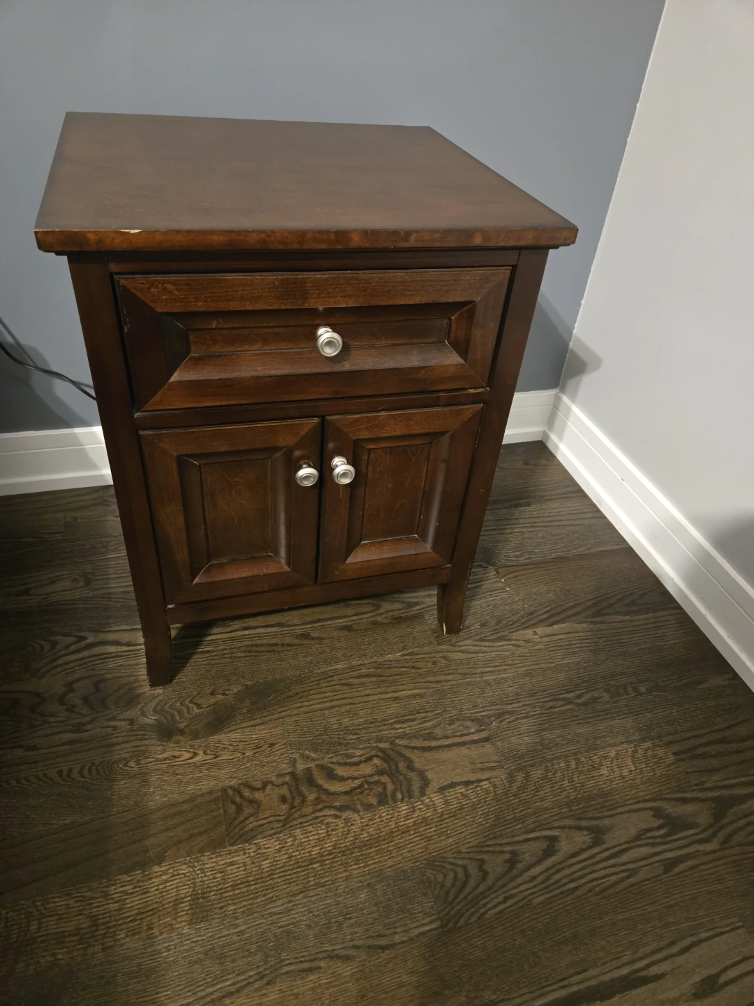 Dark Wood Nightstand with Drawer and Cabinet