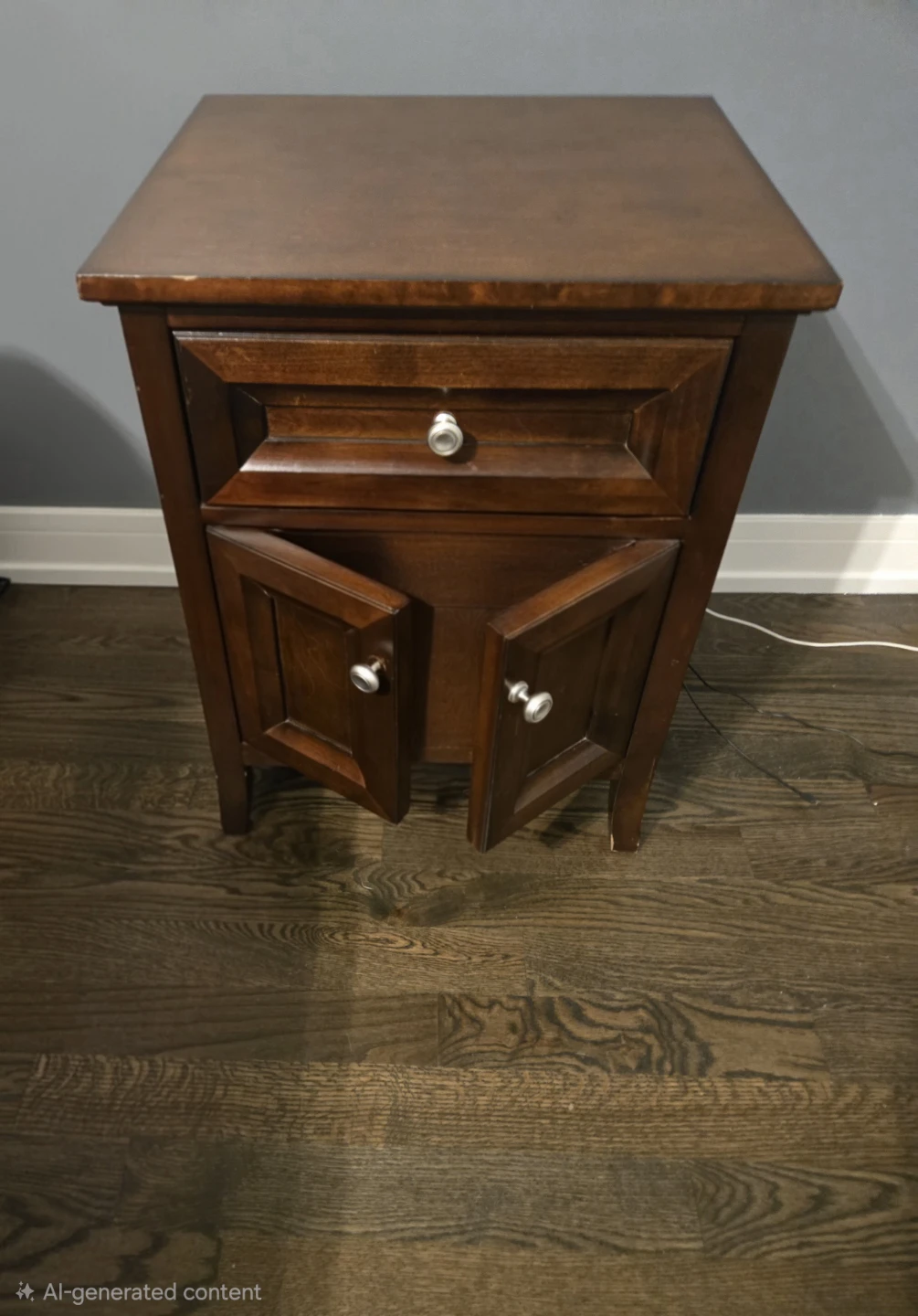 Dark Wood Nightstand with Drawer and Cabinet - photo 2