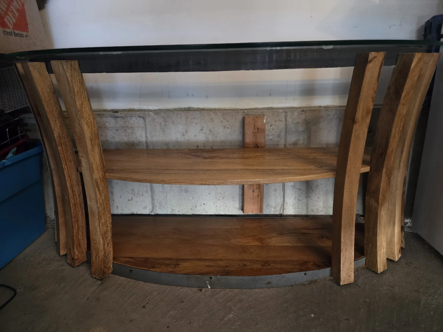 Console Table with Glass Top and Wooden Shelves