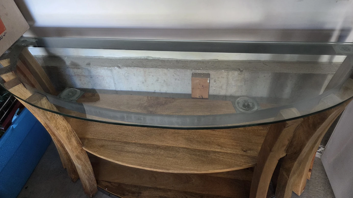 Console Table with Glass Top and Wooden Shelves - photo 2