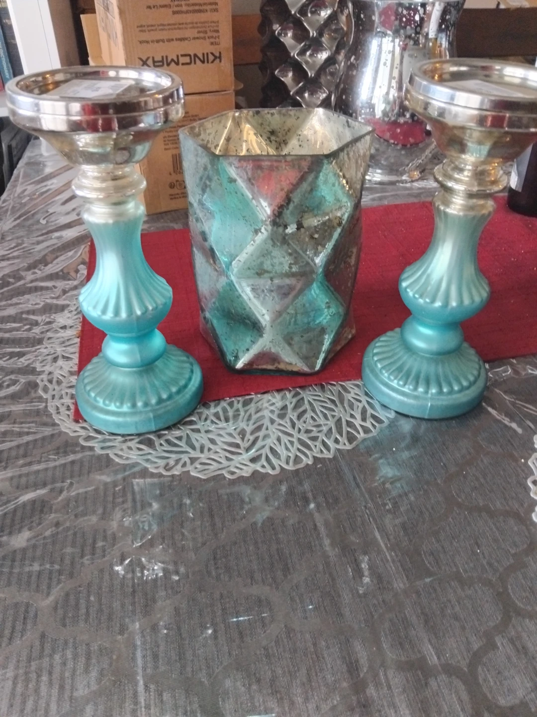 2 Candle holders and vase