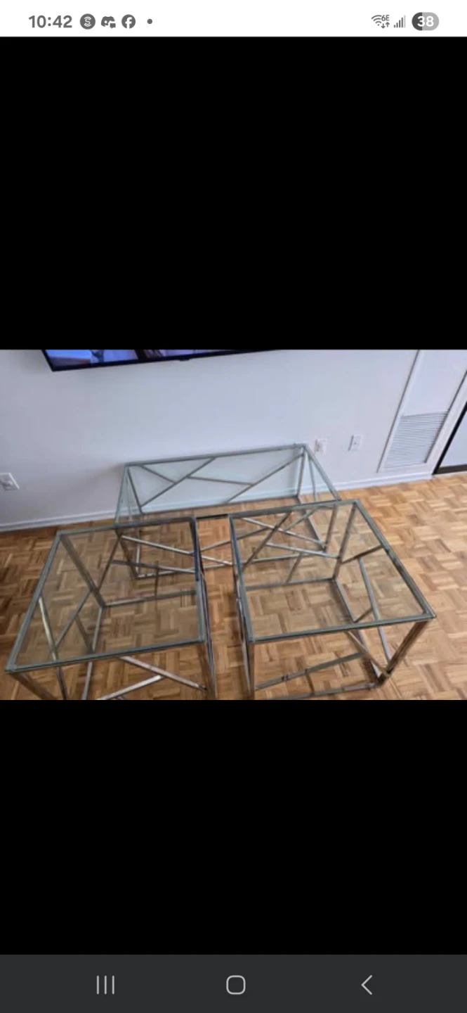 Glass and Metal Coffee Table Set - photo 5