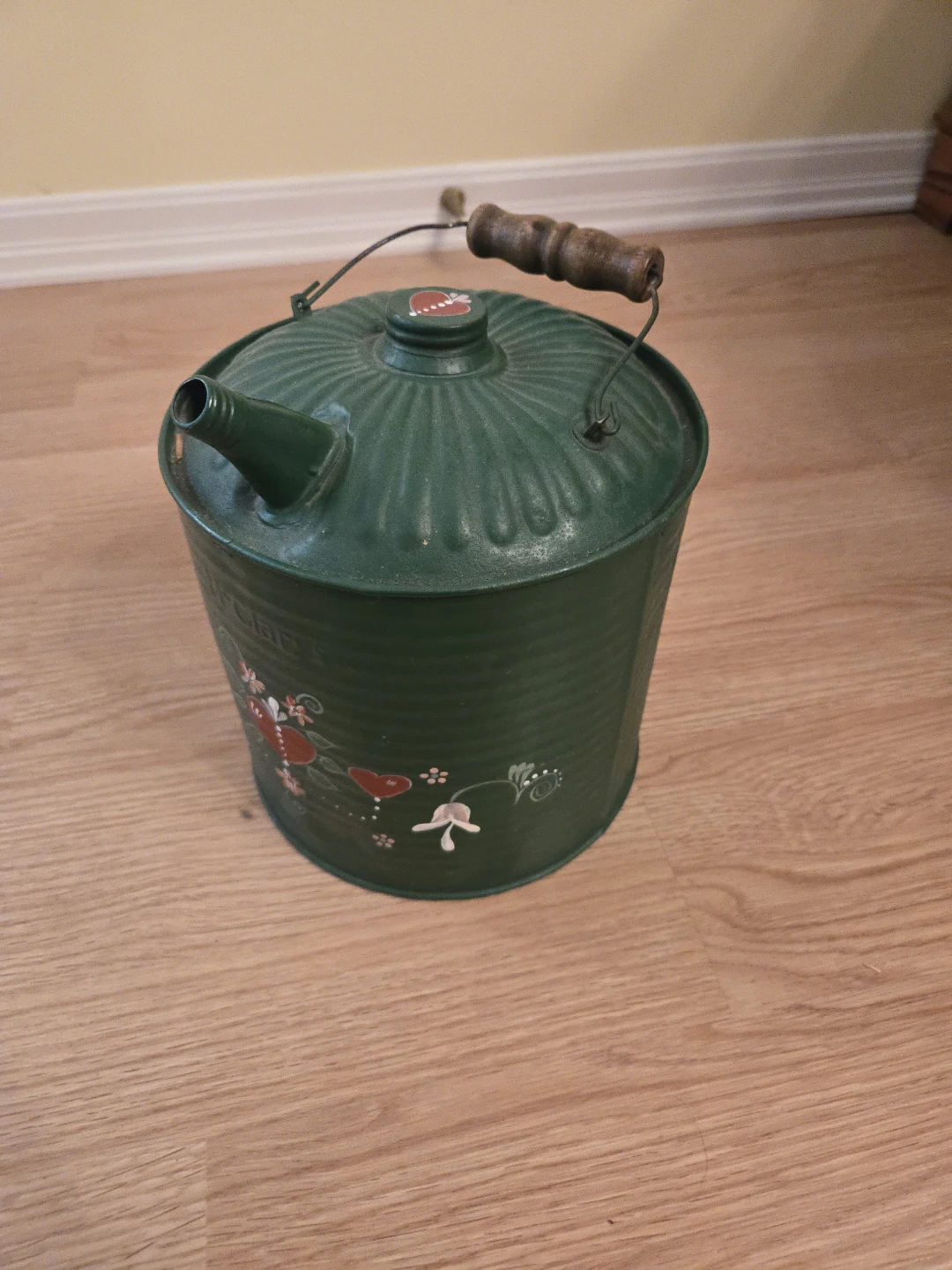 Vintage Green Metal Watering Can with Hearts - photo 2