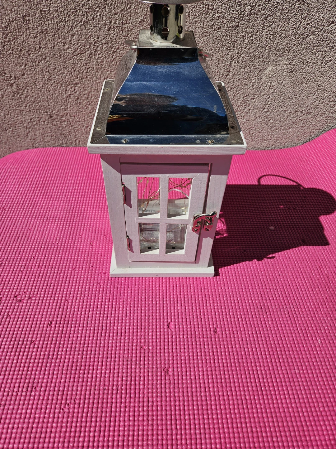 White Wood Lantern with Metal Top
