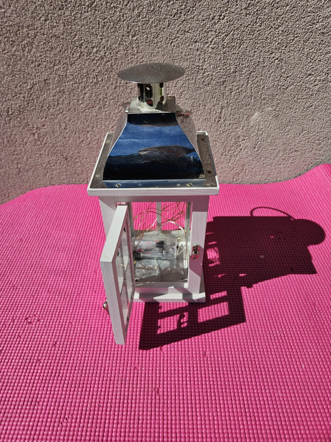 White Wood Lantern with Metal Top - photo 2