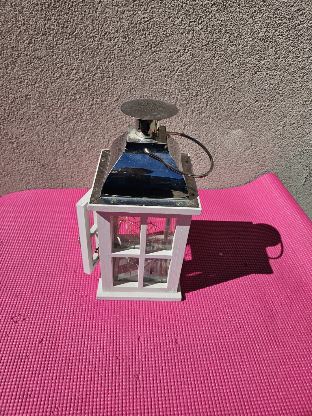 White Wood Lantern with Metal Top - photo 3