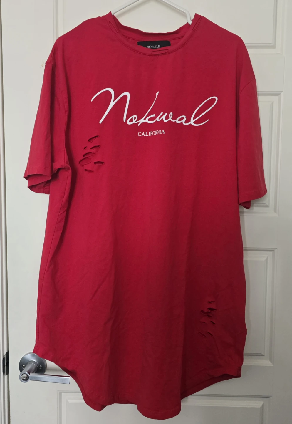 Nokwal Red Distressed T-Shirt XL