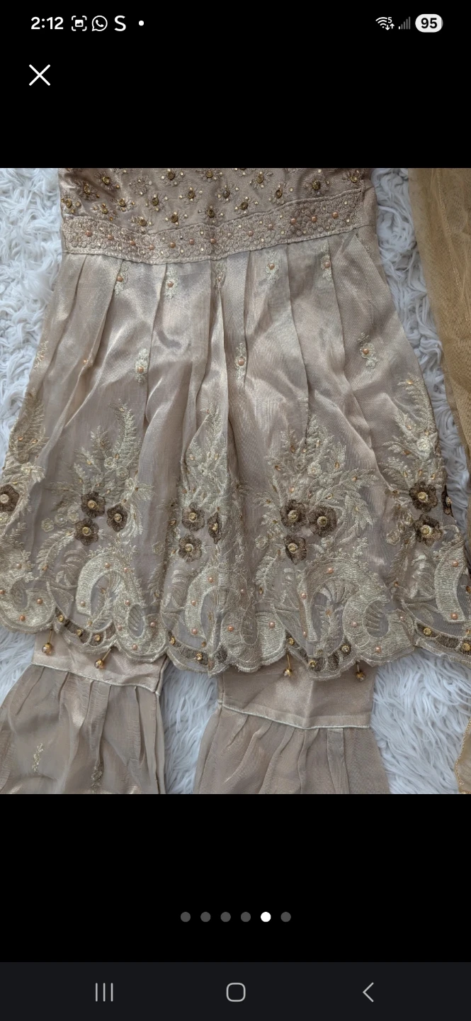 Kids Golden Embroidered Kurti with Pants and Dupatta - photo 3