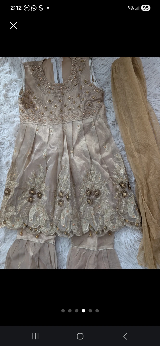 Kids Golden Embroidered Kurti with Pants and Dupatta - photo 4