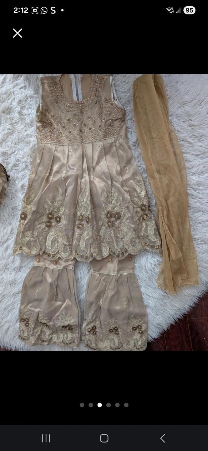 Kids Golden Embroidered Kurti with Pants and Dupatta - photo 5