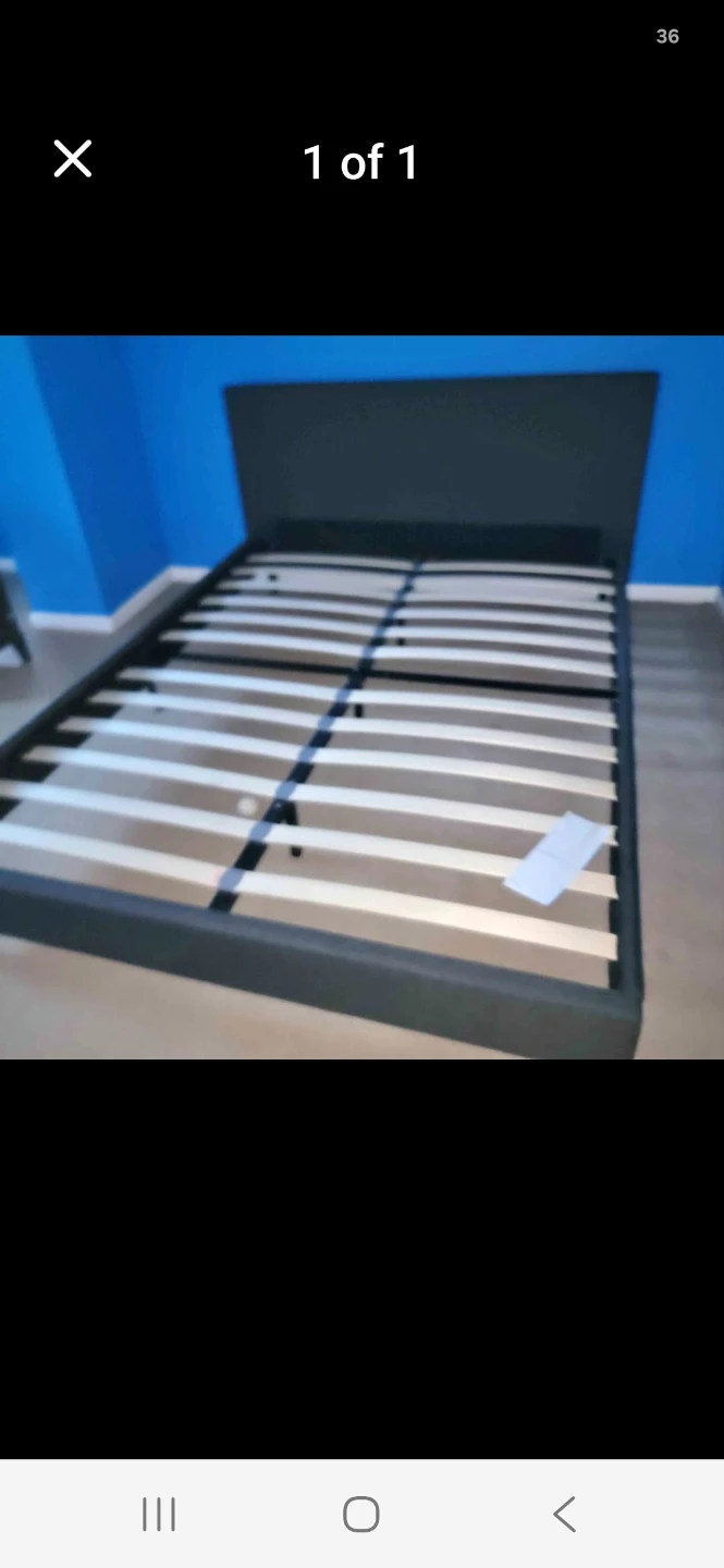 Gray Upholstered Queen Platform Bed Frame with Slats