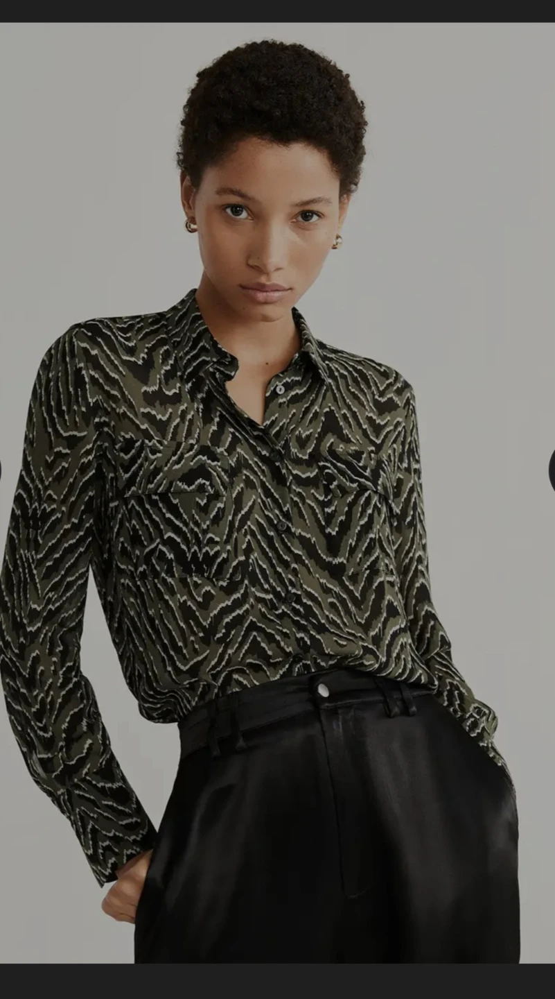 MANGO Casual Olive Green & Black Printed Shirt
