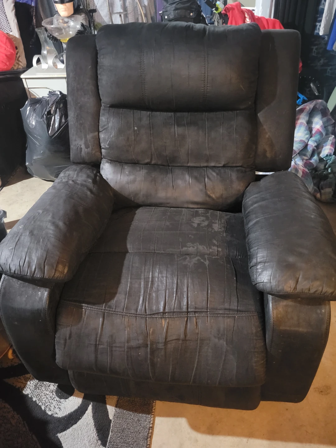 Black Recliner Chair and couch GREAT FOR GARAGE OR BASEMENT
