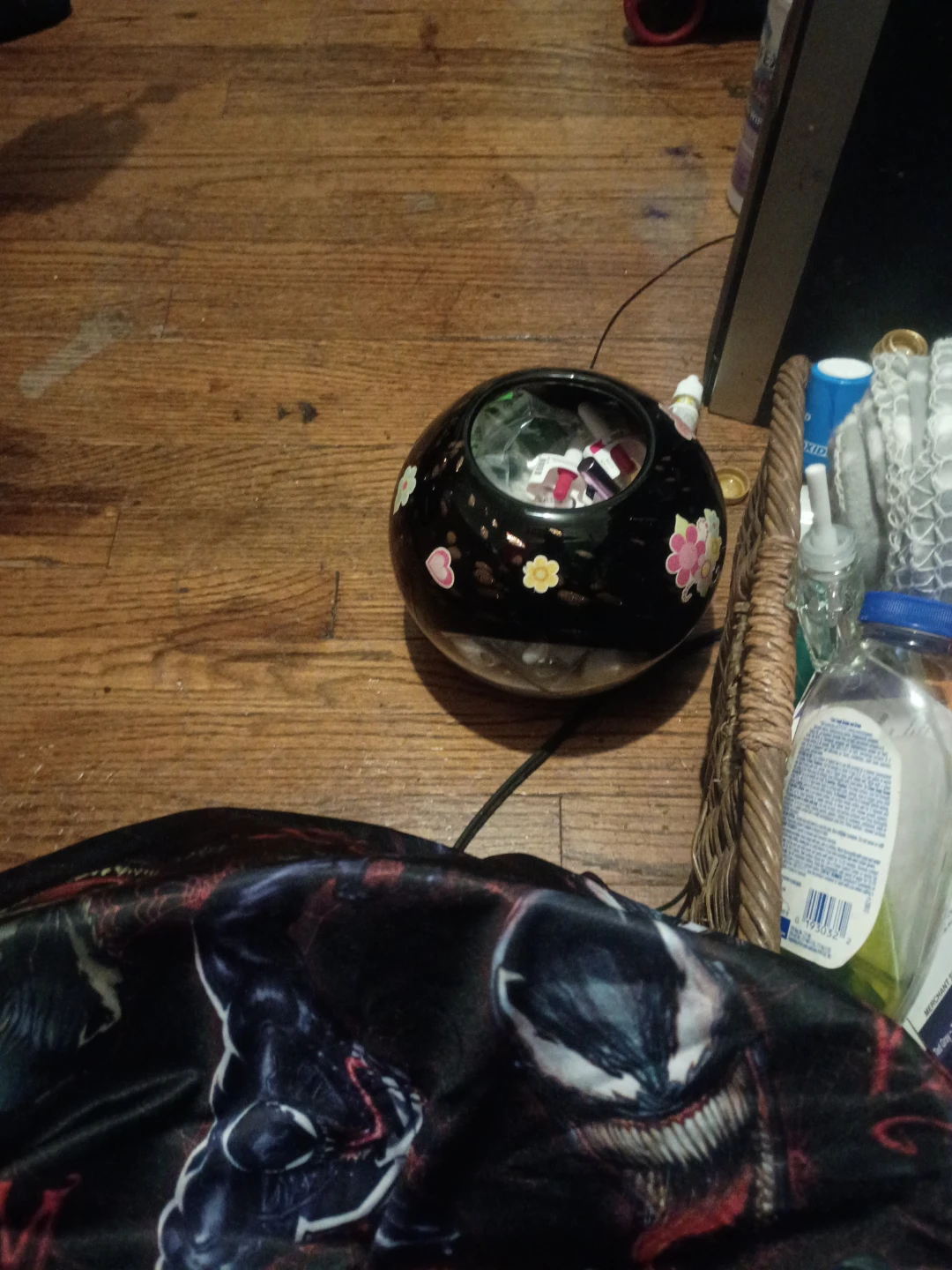 Black Decorative Round Orb with Flowers