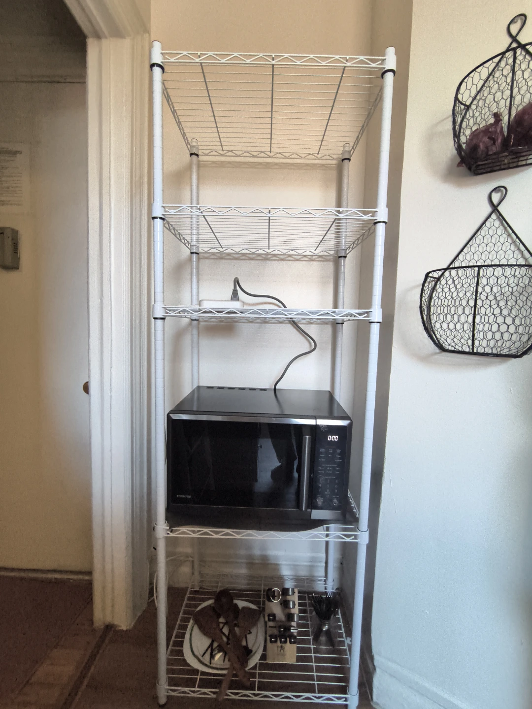 White 5-Shelf Wire Rack with Microwave