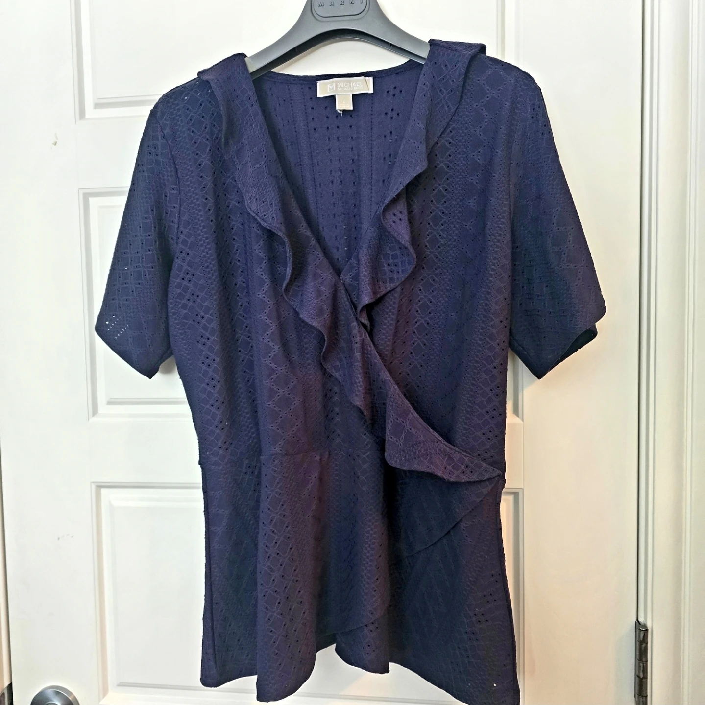 MICHAEL Michael Kors Navy Eyelet Faux Wrap Top