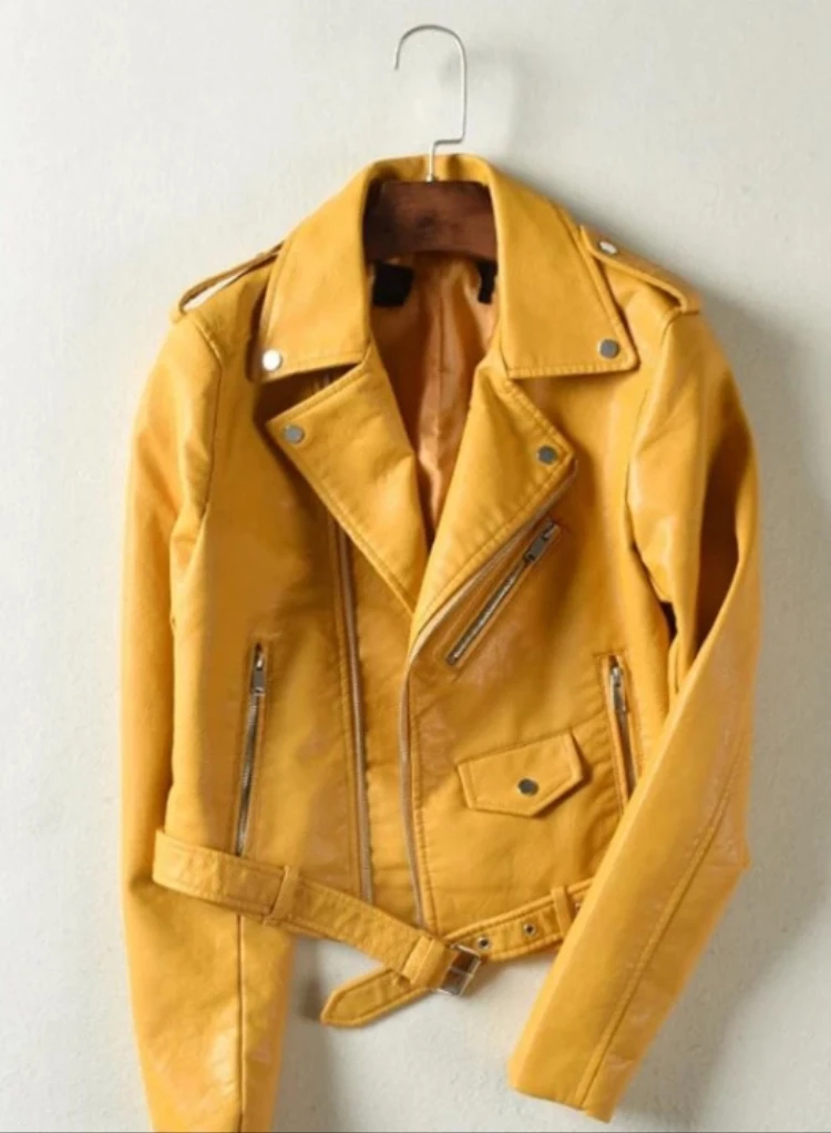 Yellow Faux Leather Biker Jacket - photo 2
