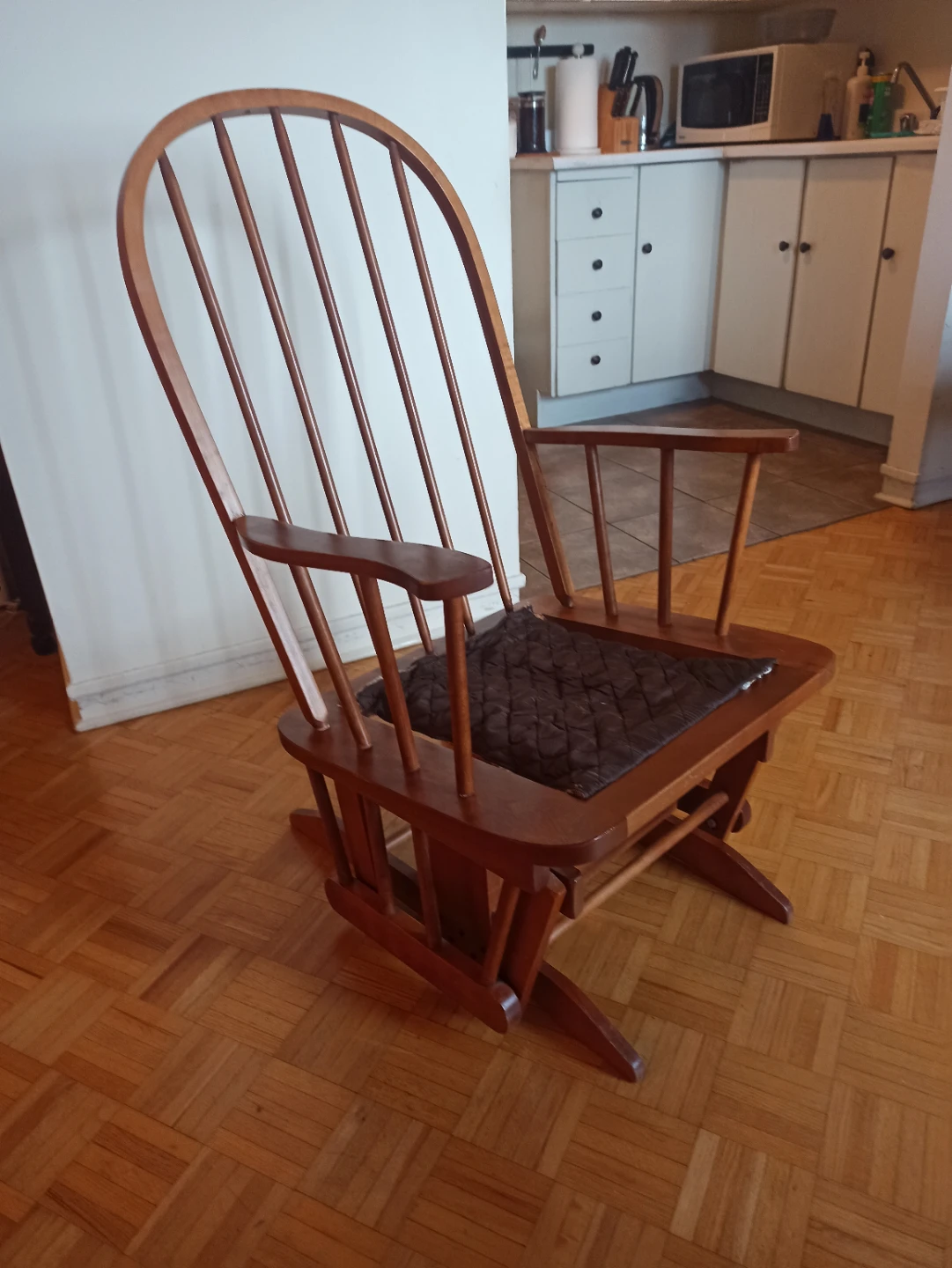 Wooden Rocking Chair with Floral Pattern Cushions - photo 2
