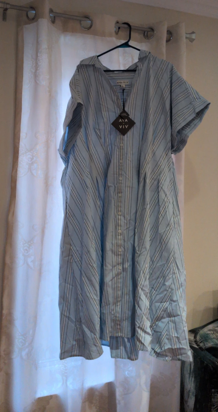 AVA & VIV Blue Striped Maxi Dress