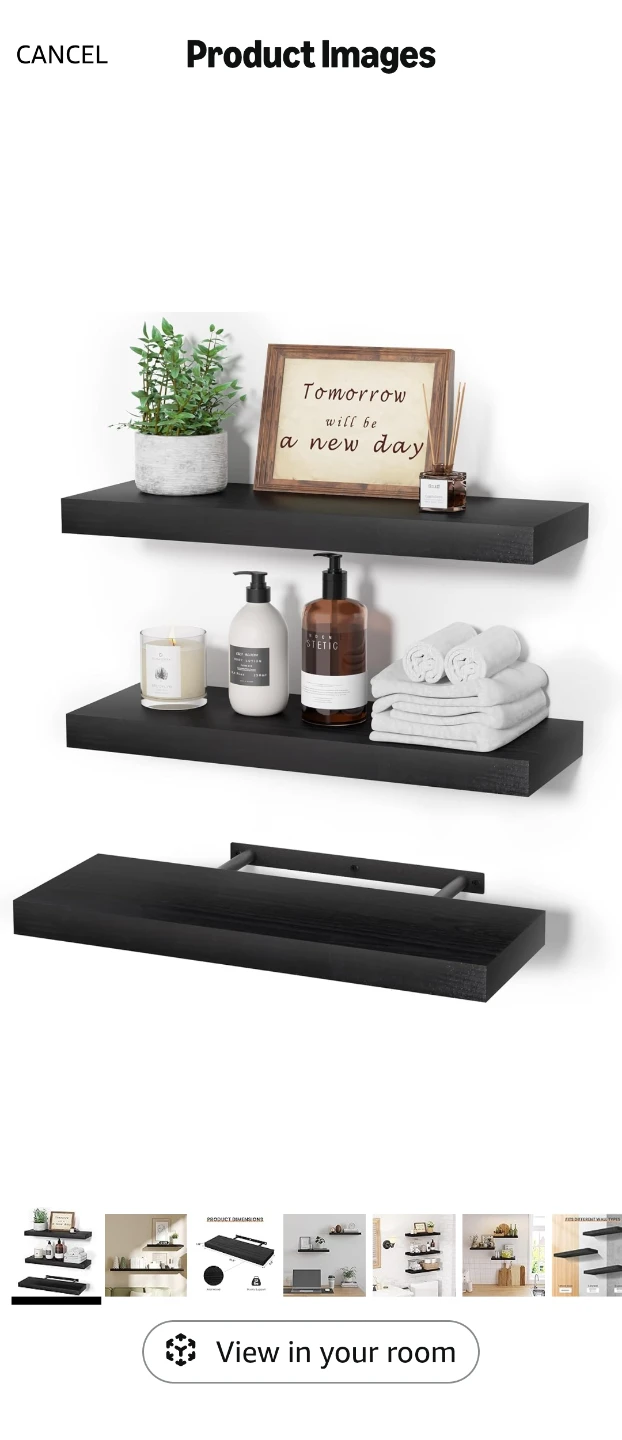 Set of 3 Black Floating Wall Shelves