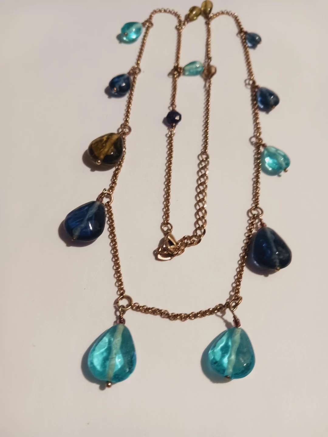 Gold-tone Necklace with Blue & Teal Beads - photo 3