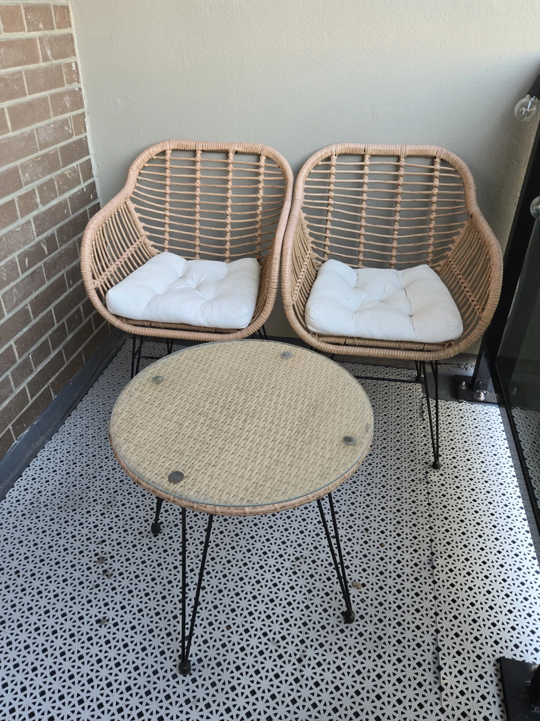 Rattan Patio Set - 2 Chairs and Side Table