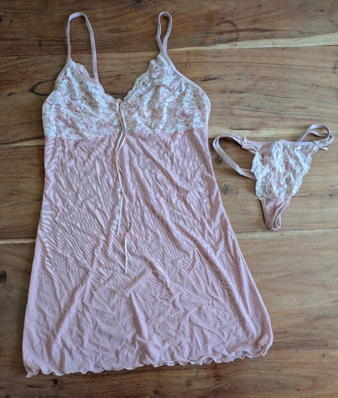 Pink Lace Babydoll Lingerie Set - Size S