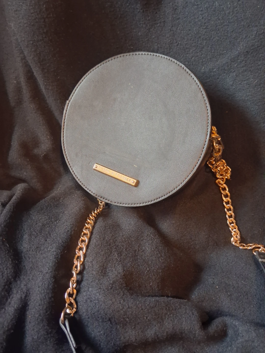 Black Round Crossbody Bag with Gold Chain
