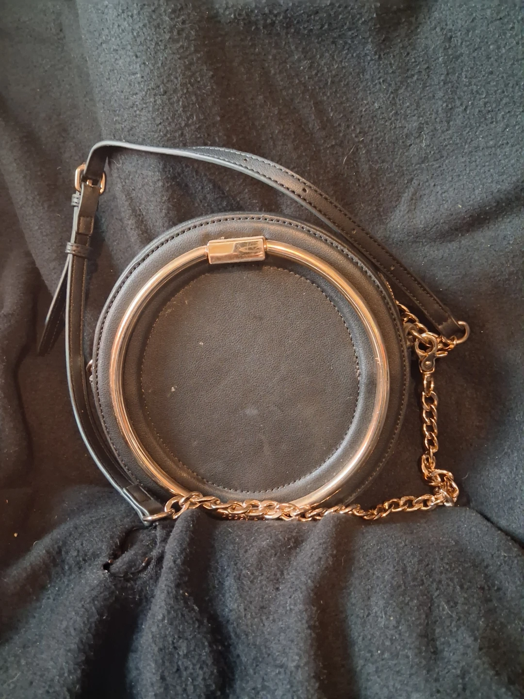Black Round Crossbody Bag with Gold Chain - photo 2