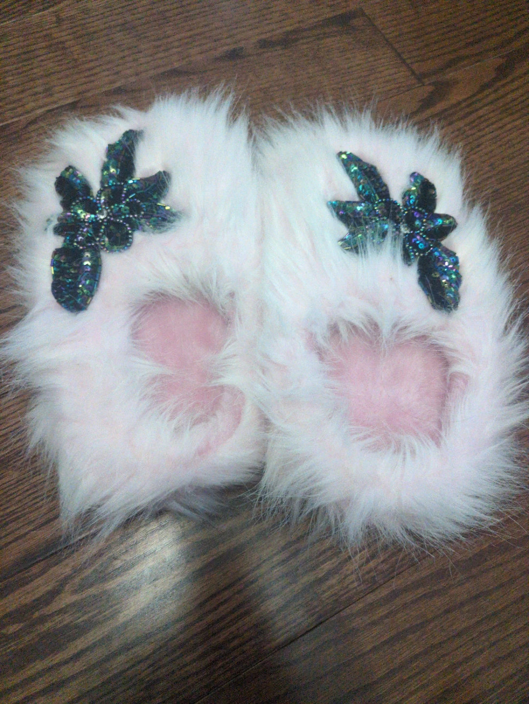 Pink Fuzzy Slippers with Butterfly Embellishments - Size S (5-6)