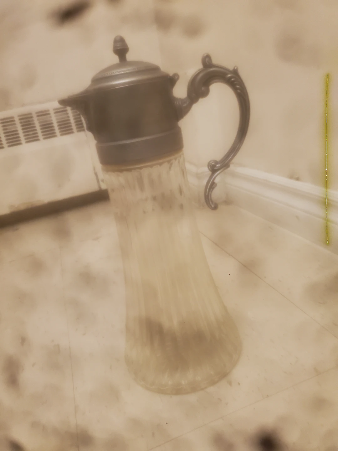 Vintage Glass Pitcher with Silver-Tone Spout and Handle