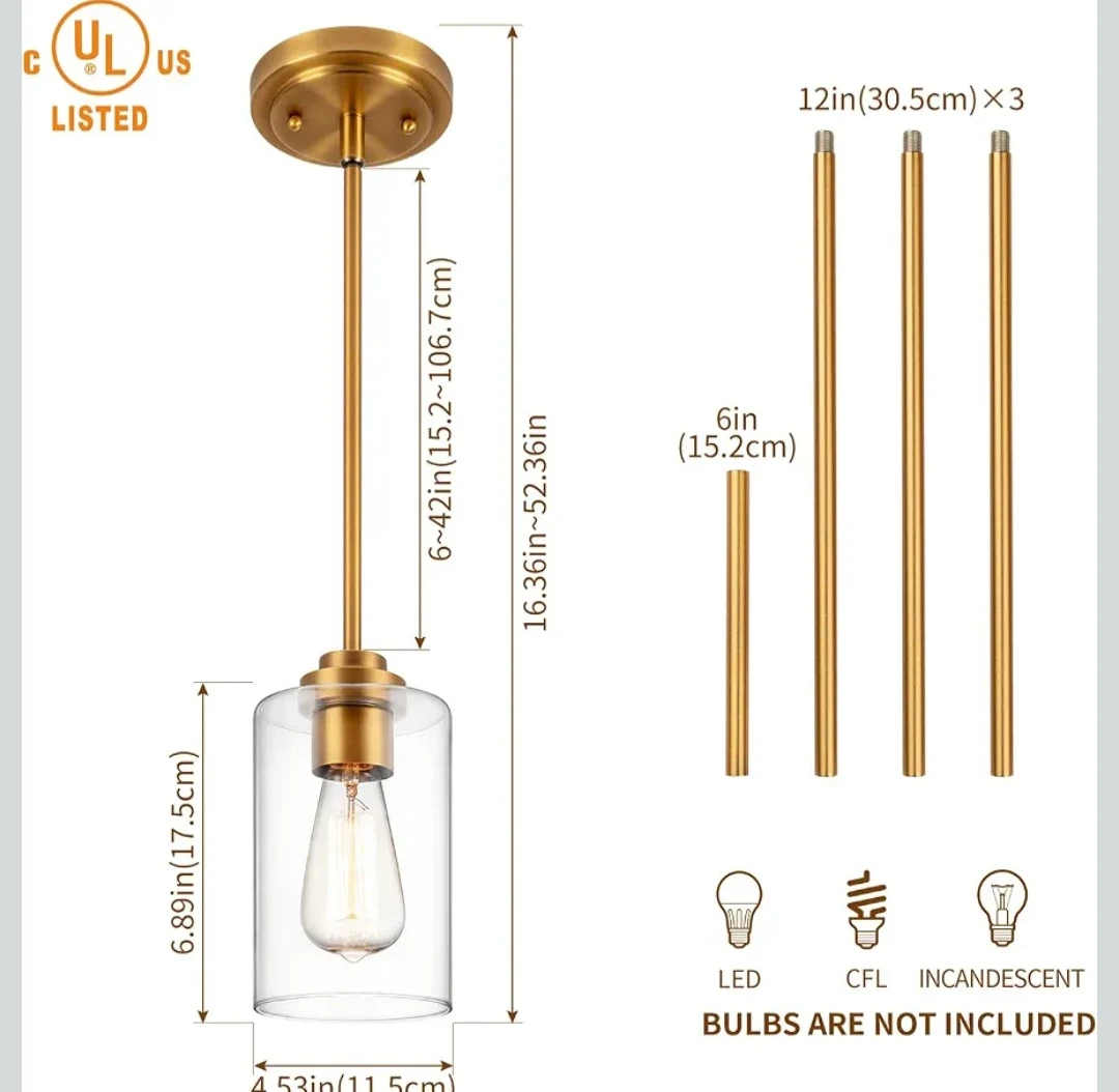 Nortta Brass Pendant Light with Clear Glass Shade