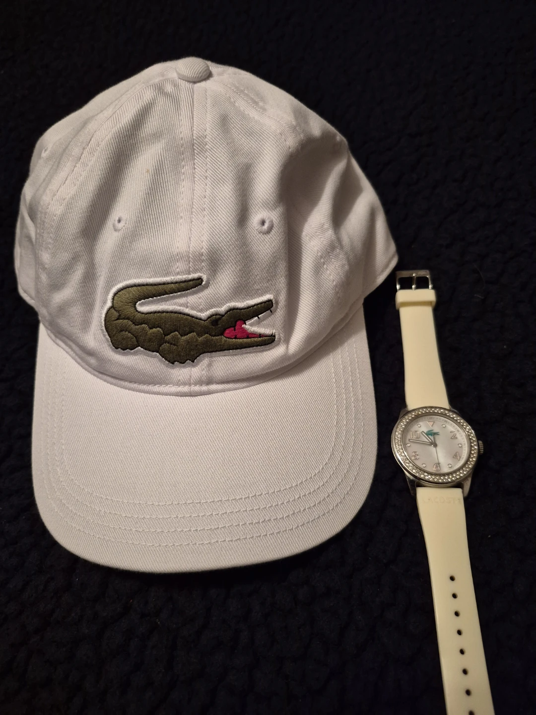 White Lacoste Baseball Cap and Cream Watch