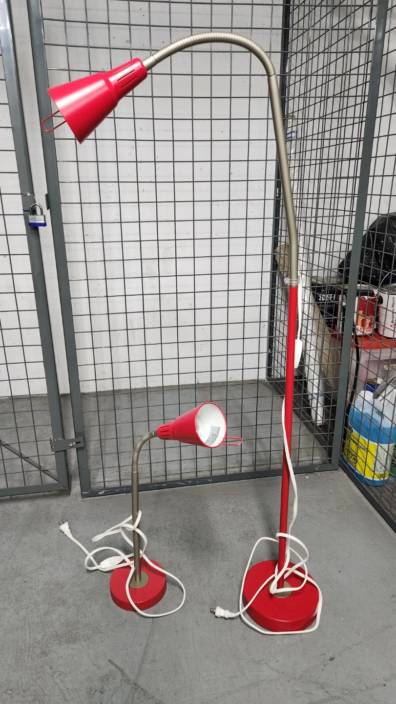 Red Floor Lamp and Desk Lamp Set