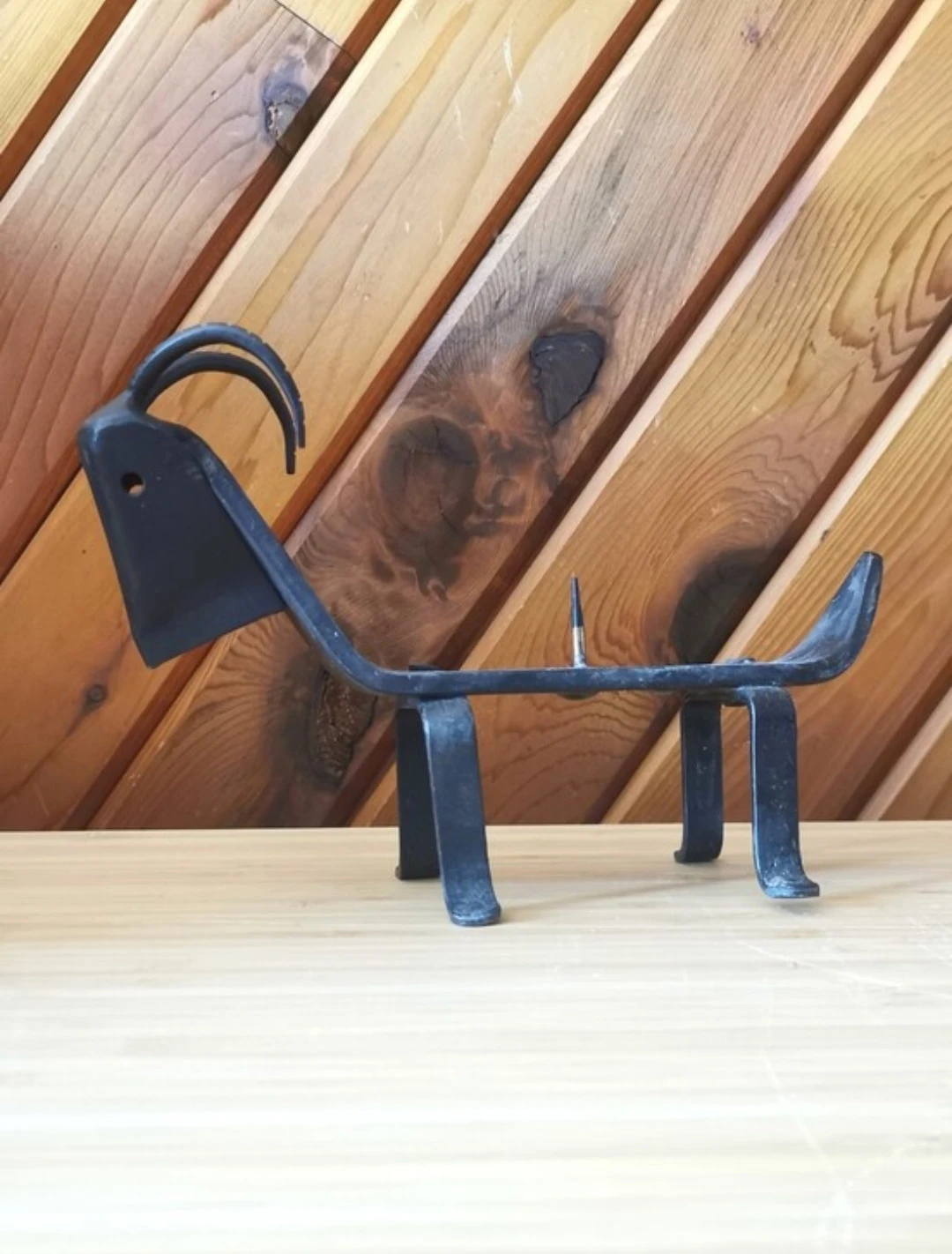 Vintage Brutalist Forged Iron Goat Candle Holder Mid Century