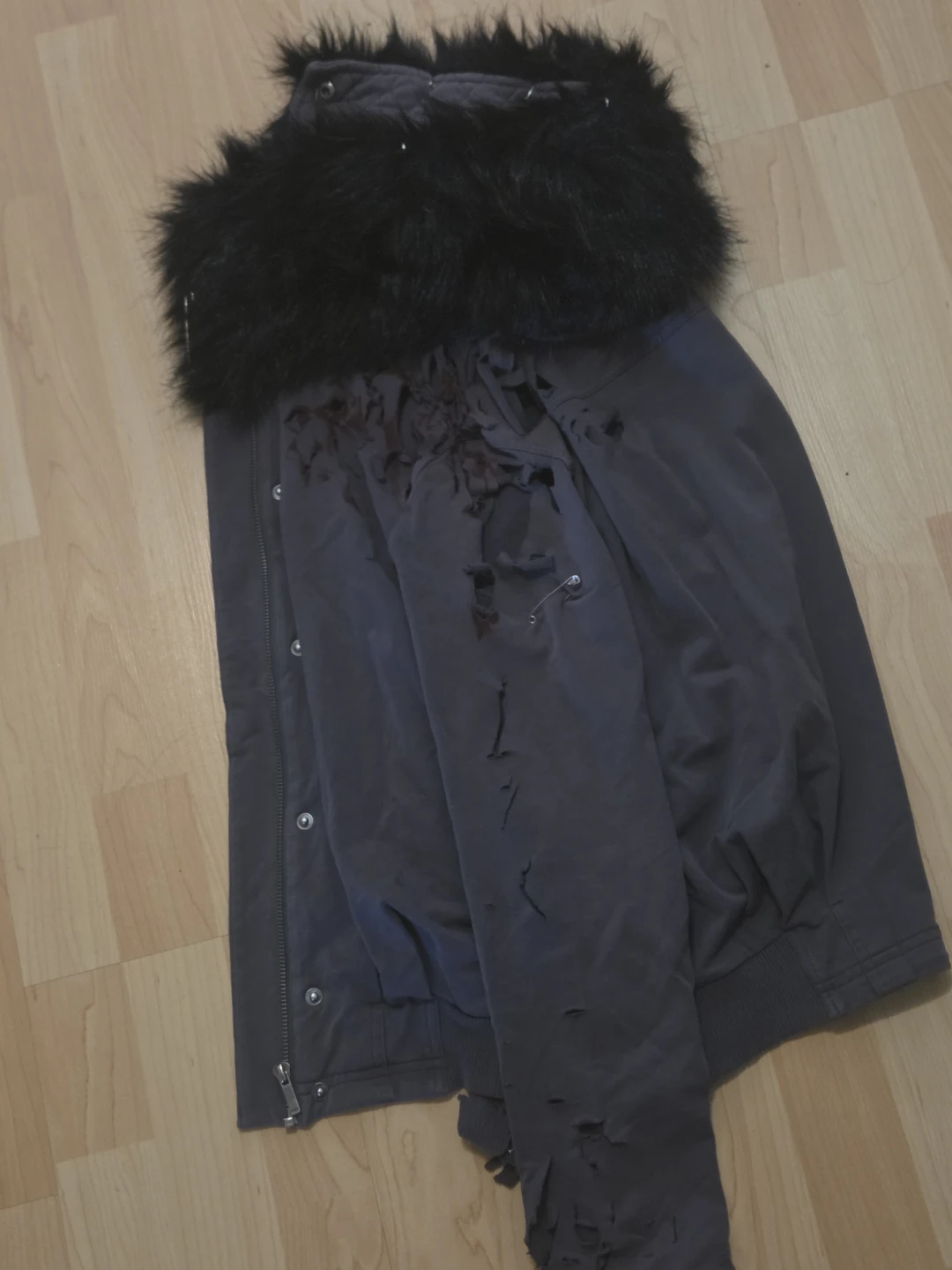 Archive SMFK Grey Distressed Bomber Jacket with Fur Hood - photo 5