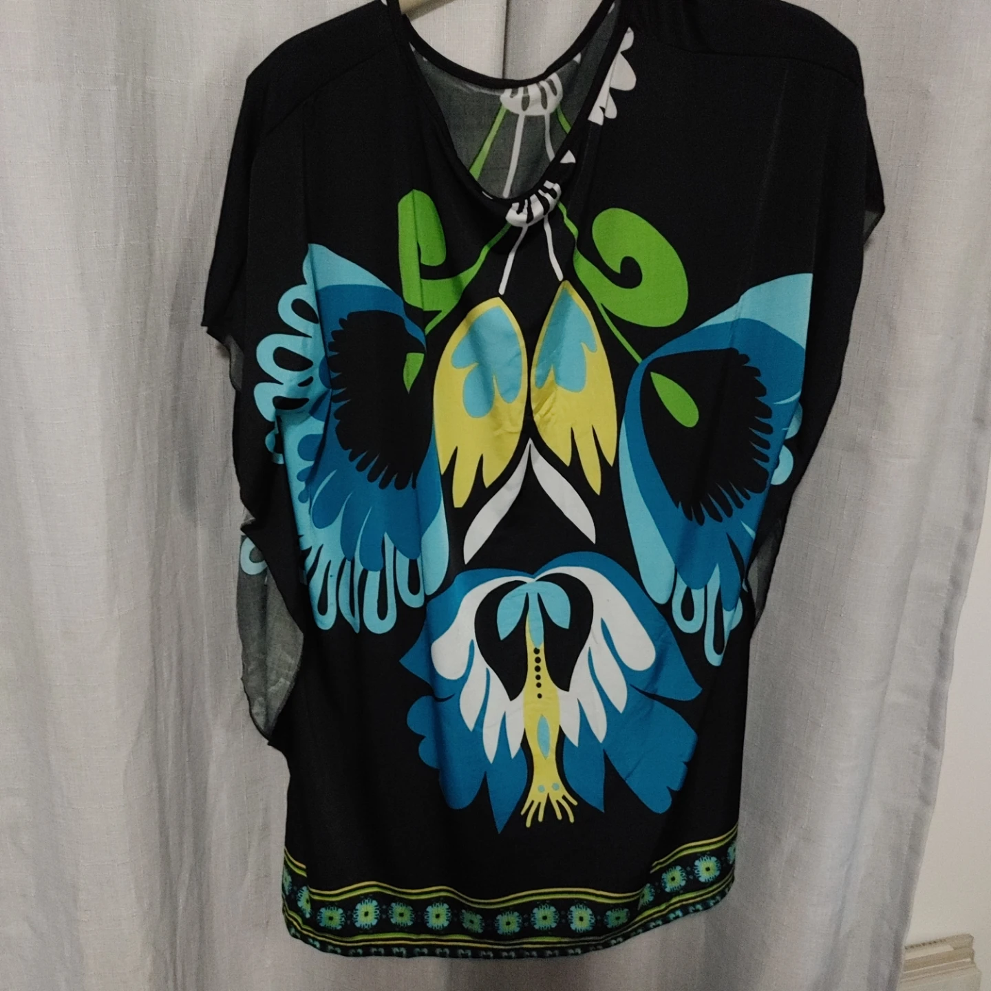 Black Butterfly Print Kaftan Top
