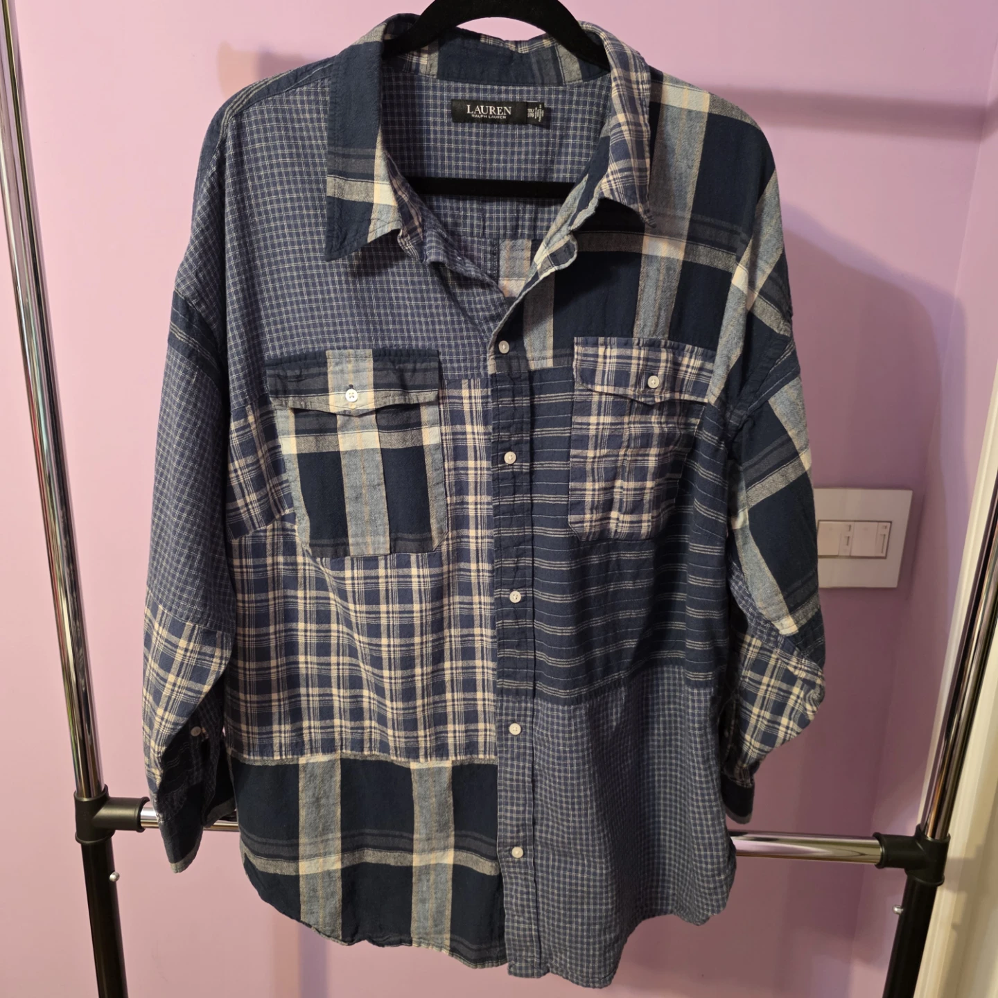 Women's LAUREN Ralph Lauren Patchwork Plaid Linen Blend Shirt 3X