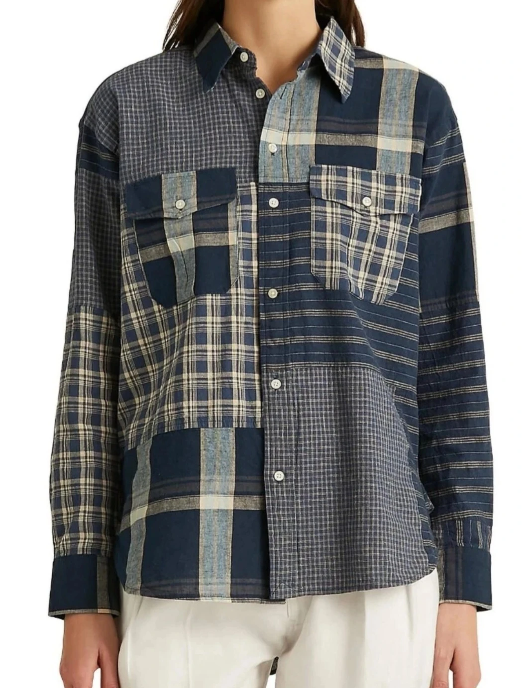 Women's LAUREN Ralph Lauren Patchwork Plaid Linen Blend Shirt 3X - photo 3