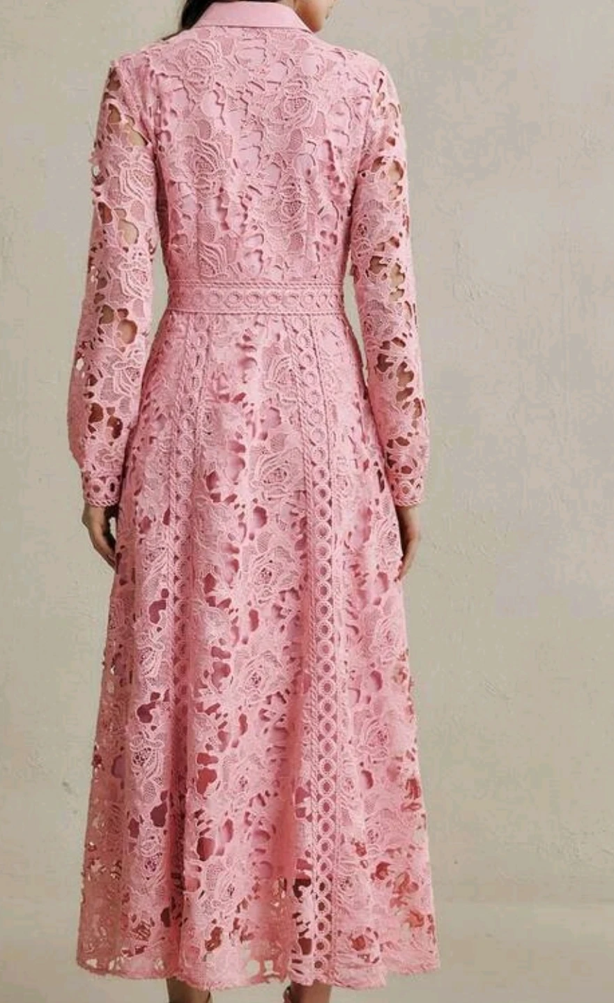 Pink Lace Button-Up Maxi Dress